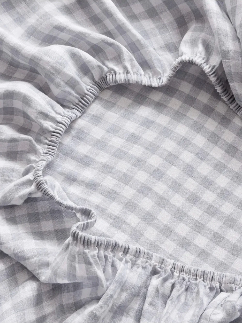 Quince NWOT European Linen Sheet Set in Blue Fog Gingham Queen 860